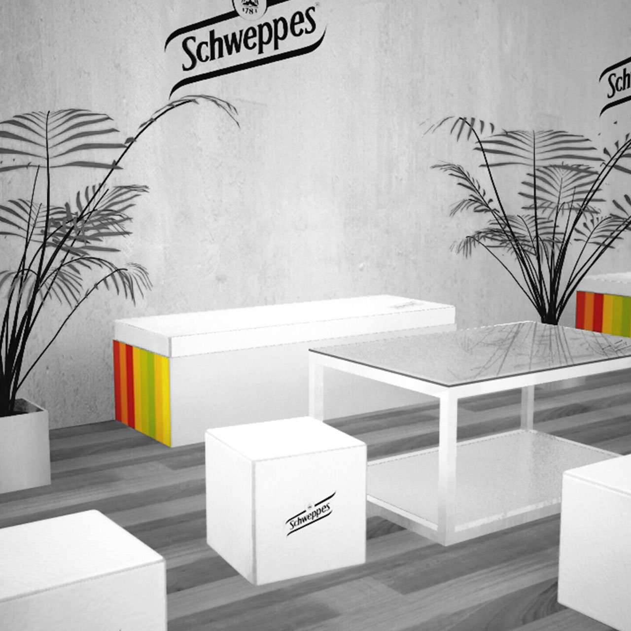 Table, tabourets, bancs Schweppes